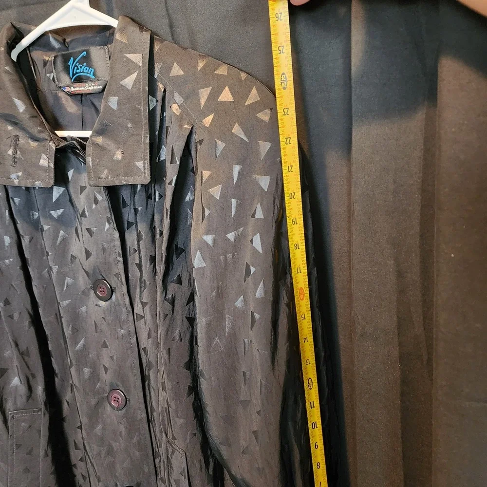 Vision brand black trench coat with a geometric triangle‎ pattern See Photos For